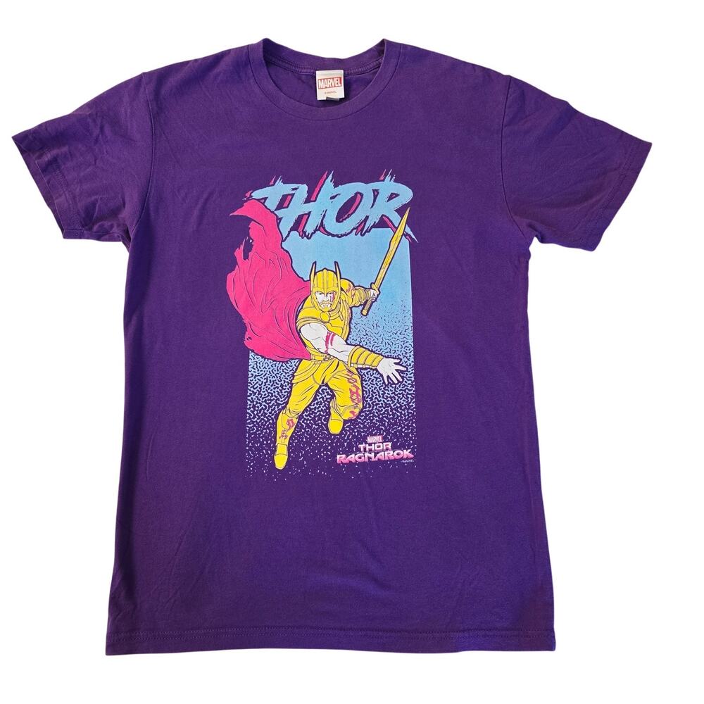Marvel Thor: Ragnarok Purple Retro 80s Comic Graphic T‑Shirt Streetwear Size S